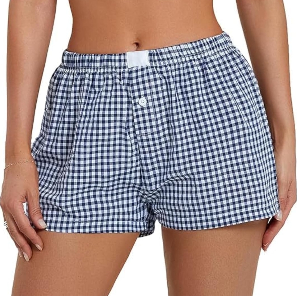 Blue and White Checkered Ghingham Sleep Shorts New With Tags